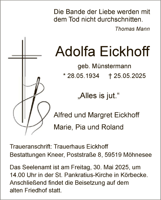 Todesanzeige von Adolfa Eickhoff von HASO