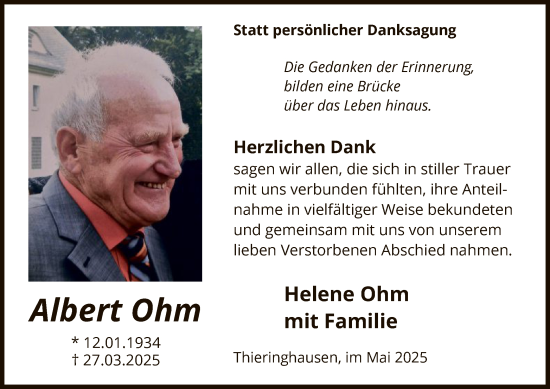 Todesanzeige von Albert Ohm von WA