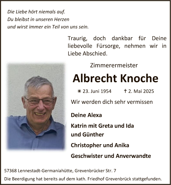 Todesanzeige von Albrecht Knoche von WA