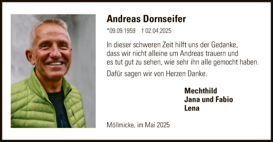 Todesanzeige von Andreas Dornseifer von WA