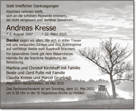 Todesanzeige von Andreas Kresse von WA