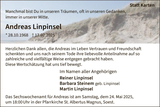 Todesanzeige von Andreas Linpinsel von HASO