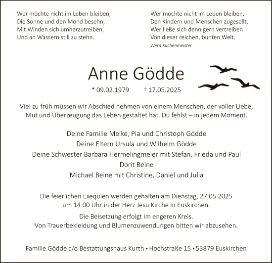 Todesanzeige von Anne Gödde von HASK