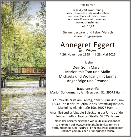 Todesanzeige von Annegret Eggert von HAWA