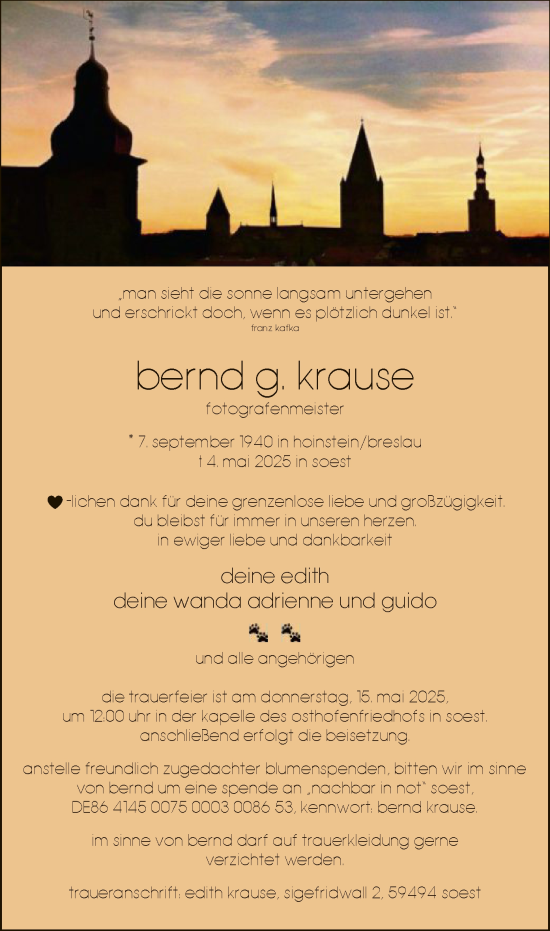 Todesanzeige von Bernd G. Krause von WA