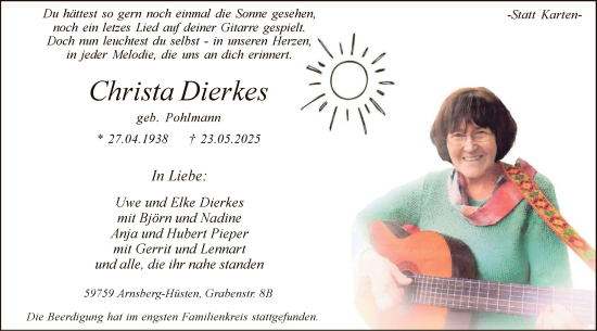 Todesanzeige von Christa Dierkes von HASK