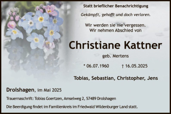 Todesanzeige von Christiane Kattner von HASK
