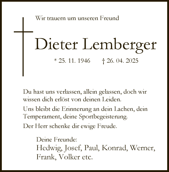 Todesanzeige von Dieter Lemberger von HASO