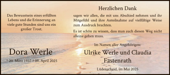 Todesanzeige von Dora Werle von HALN