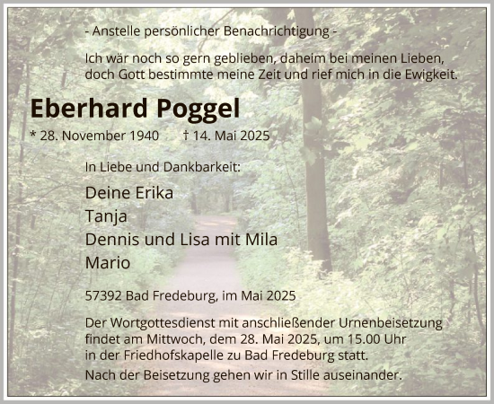 Todesanzeige von Eberhard Poggel von HASK