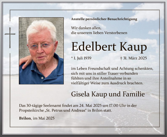Todesanzeige von Edelbert Kaup von WA