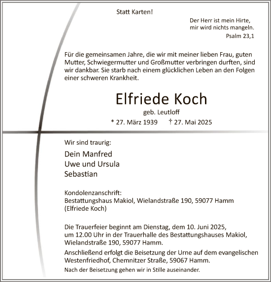 Todesanzeige von Elfriede Koch von HAWA