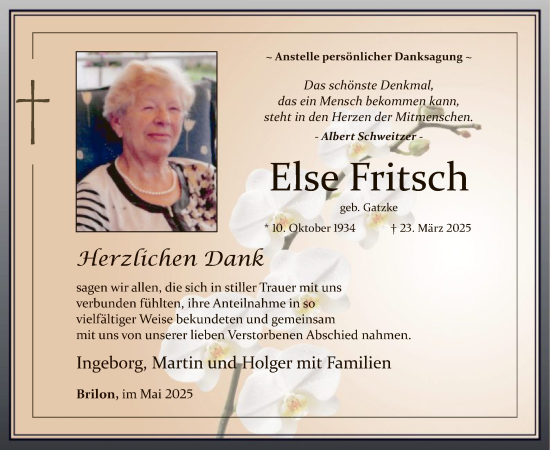 Todesanzeige von Else Fritsch von WA