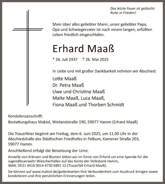Todesanzeige von Erhard Maaß von HAWA
