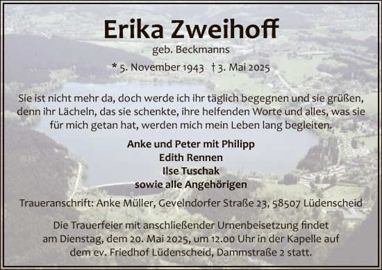 Todesanzeige von Erika Zweihoff von WA