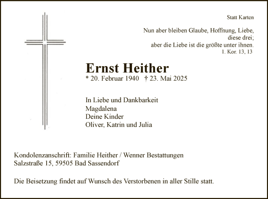 Todesanzeige von Ernst Heither von HASO