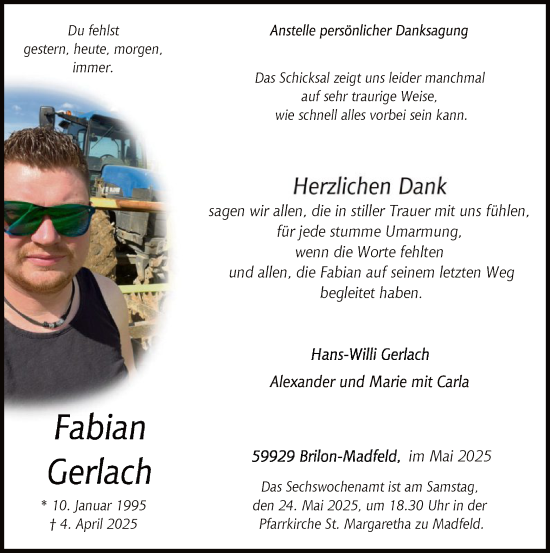 Todesanzeige von Fabian Fabian von WA