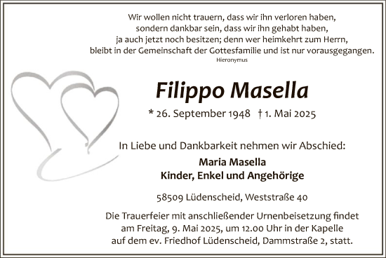 Todesanzeige von Filippo Masella von WA
