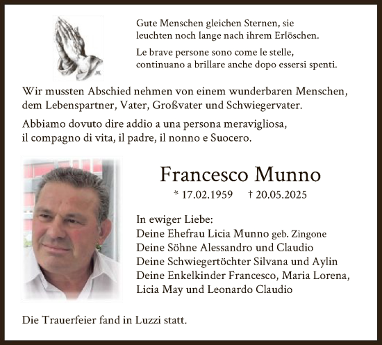 Todesanzeige von Francesco Munno von HASK