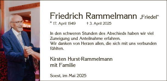 Todesanzeige von Friedrich Rammelmann von WA