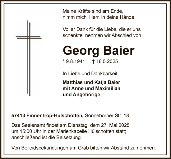Todesanzeige von Georg Baier von HASK