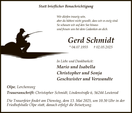 Todesanzeige von Gerd Schmidt von WA