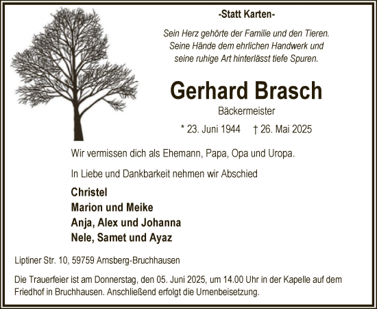 Todesanzeige von Gerhard Brasch von HASK