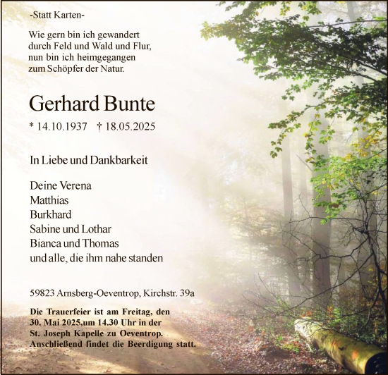 Todesanzeige von Gerhard Bunte von HASK