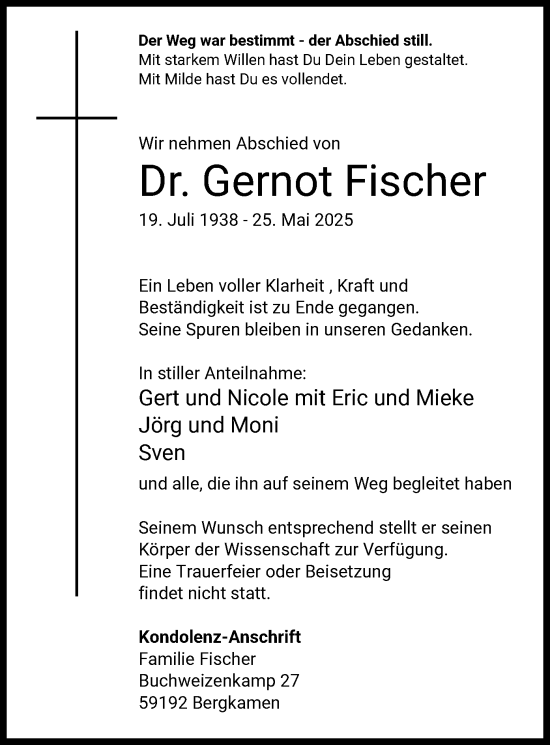 Todesanzeige von Gernot Fischer von HALN