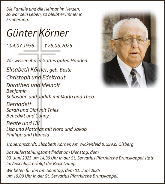 Todesanzeige von Günter Körner von HASK
