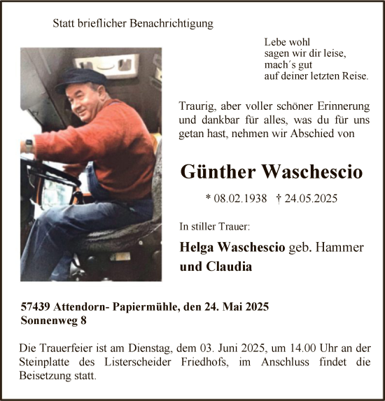 Todesanzeige von Günther Waschescio von HASK