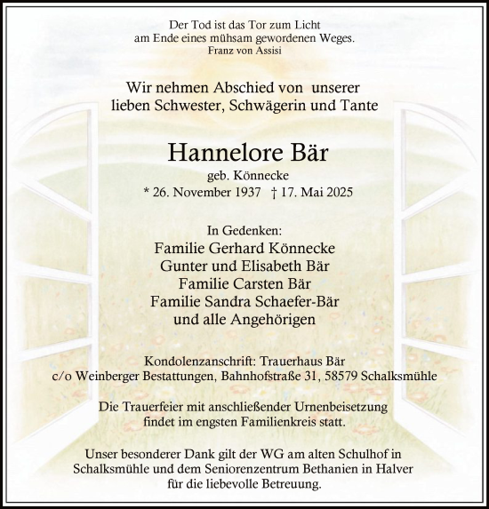 Todesanzeige von Hannelore Bär von HALN