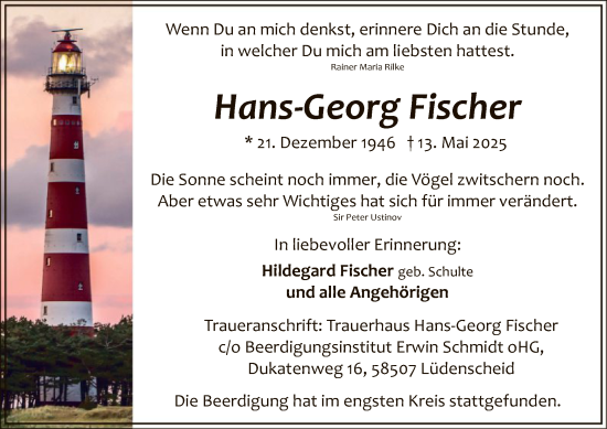 Todesanzeige von Hans-Georg Fischer von HALN