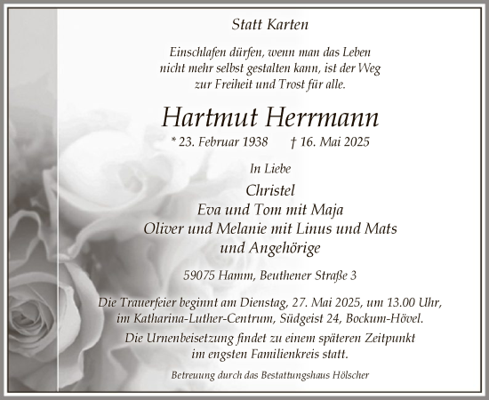 Todesanzeige von Hartmut Herrmann von HAWA