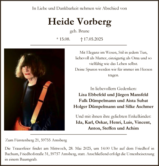 Todesanzeige von Heide Vorberg von HASK