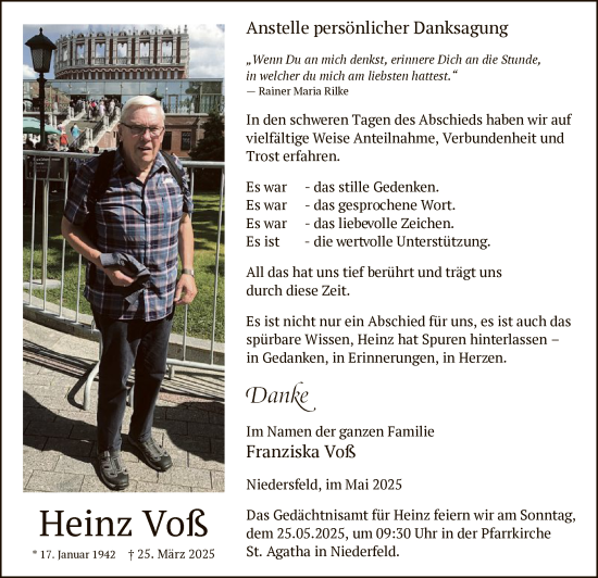 Todesanzeige von Heinz Voß von WA