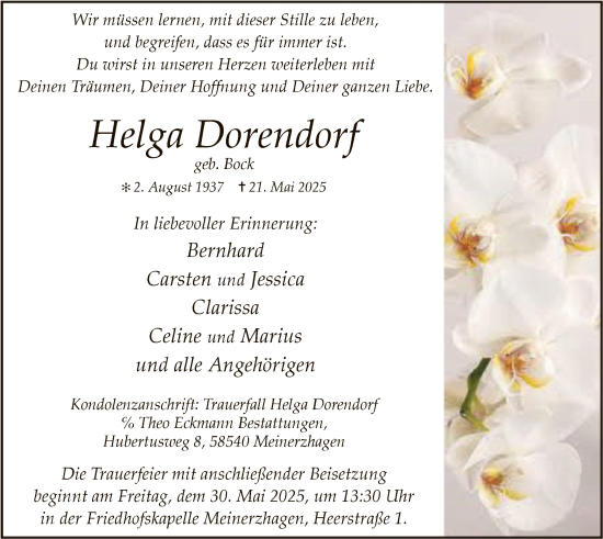 Todesanzeige von Helga Dorendorf von HALN