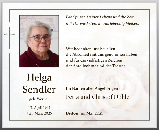 Todesanzeige von Helga Sendler von WA