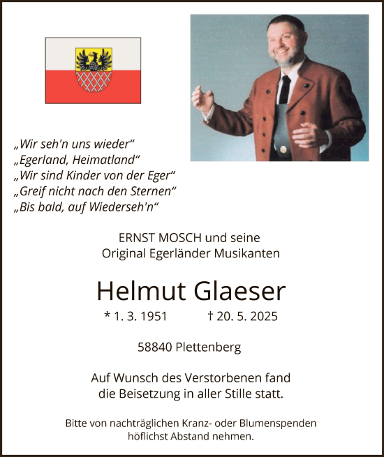 Todesanzeige von Helmut Glaeser von HALN