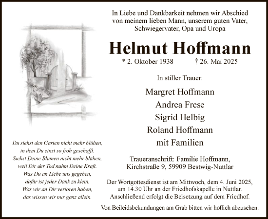 Todesanzeige von Helmut Hoffmann von HASK