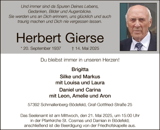 Todesanzeige von Herbert Gierse von WA