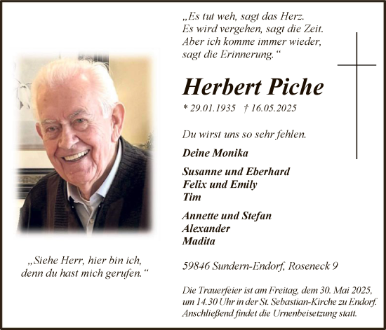Todesanzeige von Herbert Piche von HASK