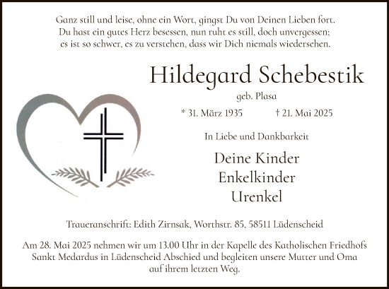 Todesanzeige von Hildegard Schebestik von HALN