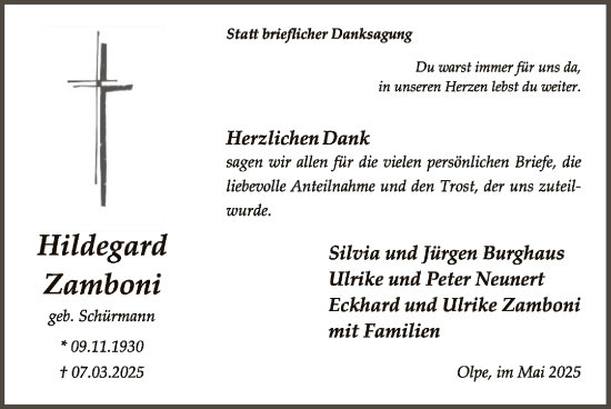 Todesanzeige von Hildegard Zamboni von WA