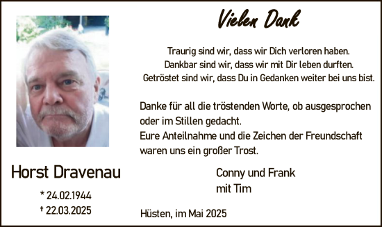 Todesanzeige von Horst Dravenau von WA