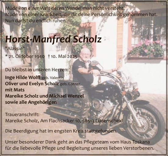 Todesanzeige von Horst-Manfred Scholz von HALN