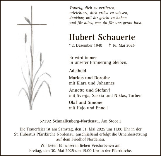Todesanzeige von Hubert Schauerte von HASK