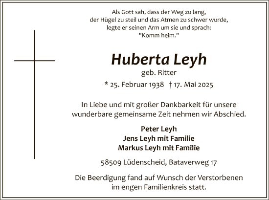 Todesanzeige von Huberta Leyh von HALN