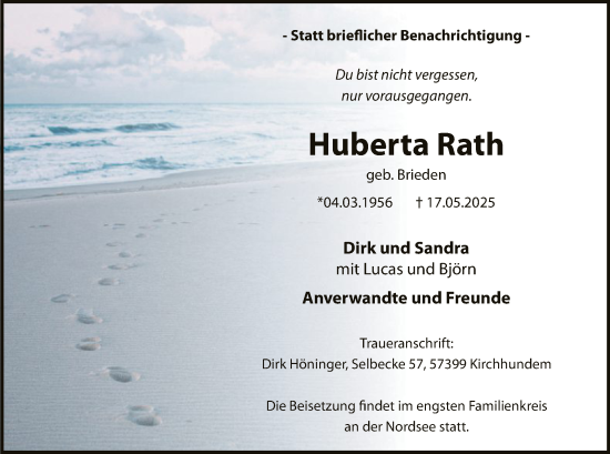 Todesanzeige von Huberta Rath von HASK