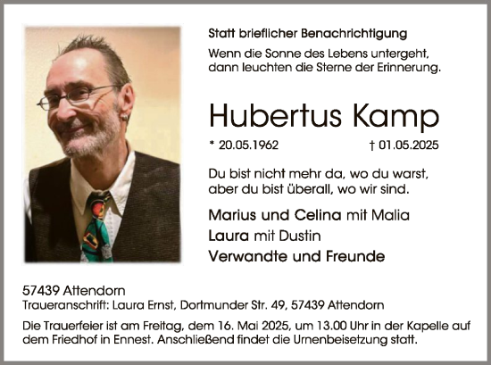 Todesanzeige von Hubertus Kamp von WA